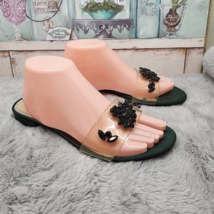 Zara woman clear vinyl and satin gemstone  sandals